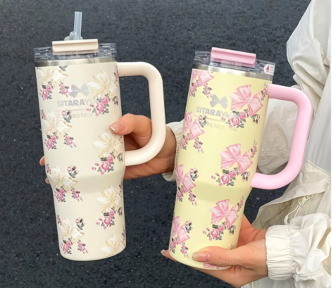STANLEY Floral Quencher H2.0 Tumbler with Handle and Straw | Flowstate 3-Position Lid | Cup Holder Compatible for Travel | Insulated Stainless Steel Cup | BPA-Free