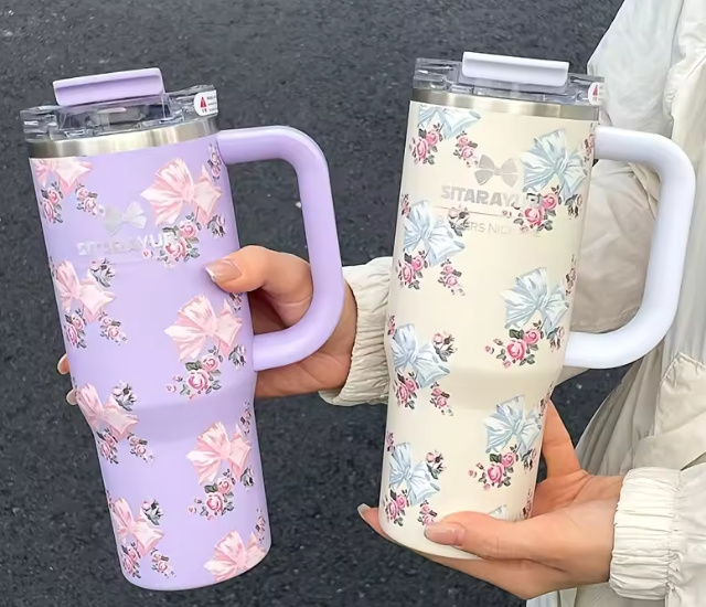 STANLEY Floral Quencher H2.0 Tumbler with Handle and Straw | Flowstate 3-Position Lid | Cup Holder Compatible for Travel | Insulated Stainless Steel Cup | BPA-Free