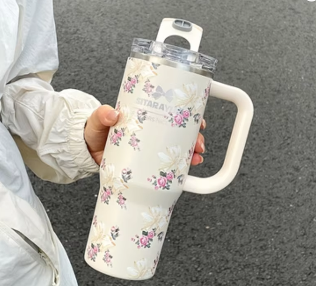STANLEY Floral Quencher H2.0 Tumbler with Handle and Straw | Flowstate 3-Position Lid | Cup Holder Compatible for Travel | Insulated Stainless Steel Cup | BPA-Free