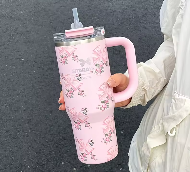 STANLEY Floral Quencher H2.0 Tumbler with Handle and Straw | Flowstate 3-Position Lid | Cup Holder Compatible for Travel | Insulated Stainless Steel Cup | BPA-Free