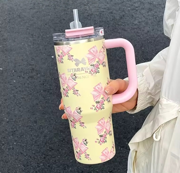STANLEY Floral Quencher H2.0 Tumbler with Handle and Straw | Flowstate 3-Position Lid | Cup Holder Compatible for Travel | Insulated Stainless Steel Cup | BPA-Free