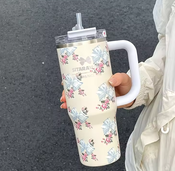 STANLEY Floral Quencher H2.0 Tumbler with Handle and Straw | Flowstate 3-Position Lid | Cup Holder Compatible for Travel | Insulated Stainless Steel Cup | BPA-Free